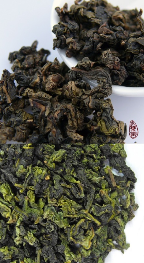 Both are Tie Kuan Yin Oolongs but the top one is roasted while the bottom one isn't.